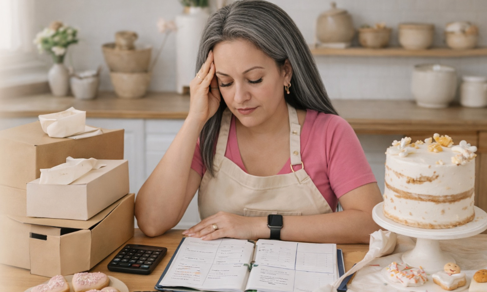 Baker reviewing business plans